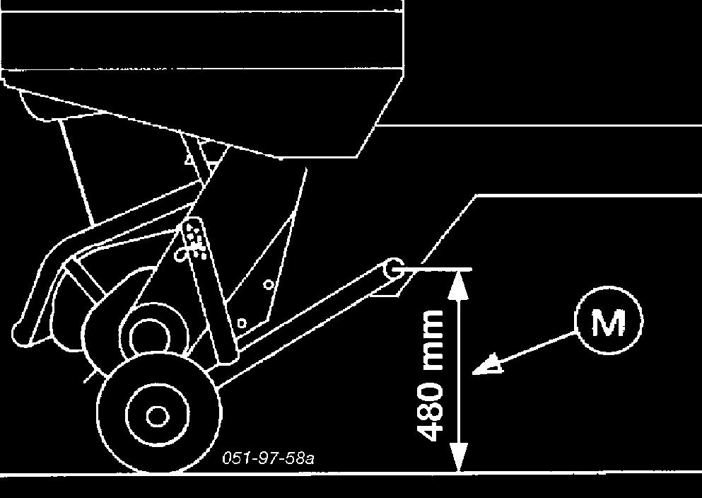 INTÄLLNING AV DRAGANORDNING Mått (M) = 460 mm För att pick-upen skall arbeta störningsfritt måste måttet (M) vara korrekt inställt när vagnen är tillkopplad (pick-upens svängningsområde).