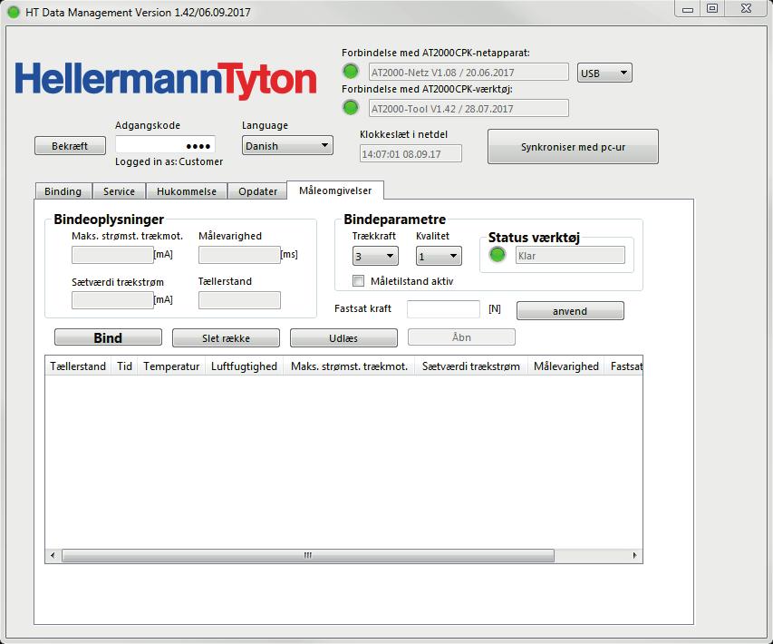 HT Data Management 8.7 Meny Mätmiljö Menyn Mätmiljö kommer bara upp vid inloggning med installatörslösenord.
