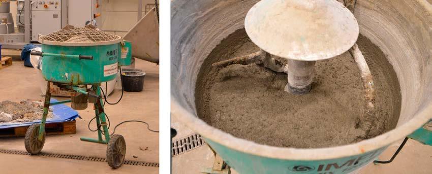 Figure 11 1. The forced concrete mixer used for mixing the concrete. Figure 11 2. Equipment for testing the concrete after mixing. Table 11-2. Results from the measurements on the two concrete types.