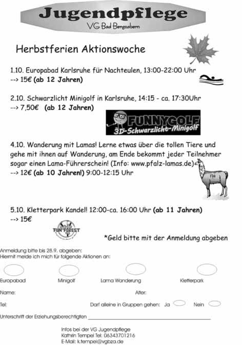 Bad Bergzabern, den 26.09.2018-12 - Südpfalz Kurier - Ausgabe 39/2018 Veranstaltungen von Lobby für Kinder, Klingenmünster Samstag, 29. September 2018 09.45-19.