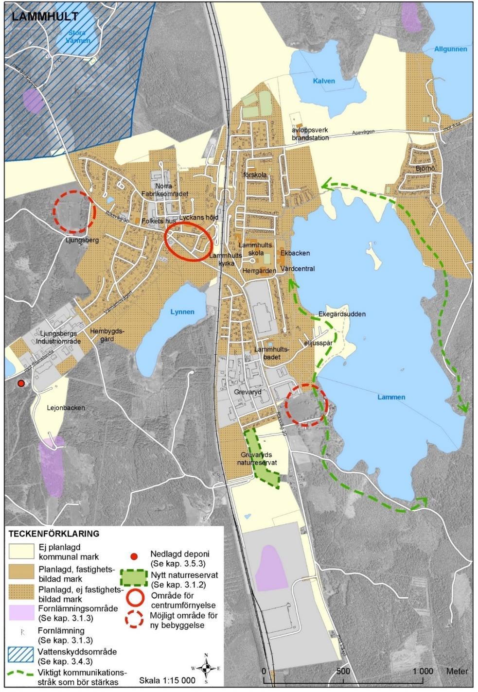 Orterna Lammhult (ÖP för Växjö kommun 2005) Ny pendeltågshållplats 2012 Riksväg 30 genom samhället har 2010 antogs detaljplan (parkering) byggts om.