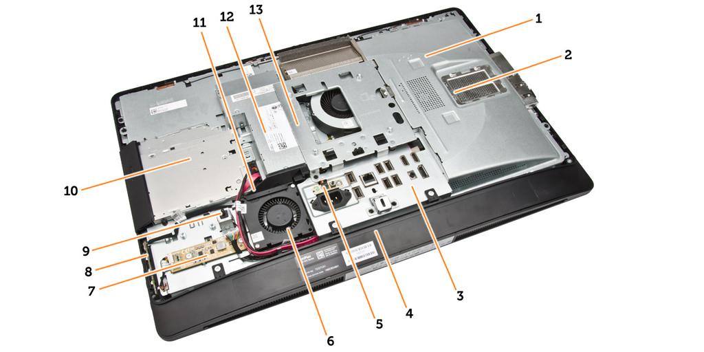 Ta bort och installera komponenter 2 Det här avsnittet ger detaljerad information om hur man tar bort och installerar komponenter i datorn. Systemöversikt Figur 1. Vy från insidan 1 1.