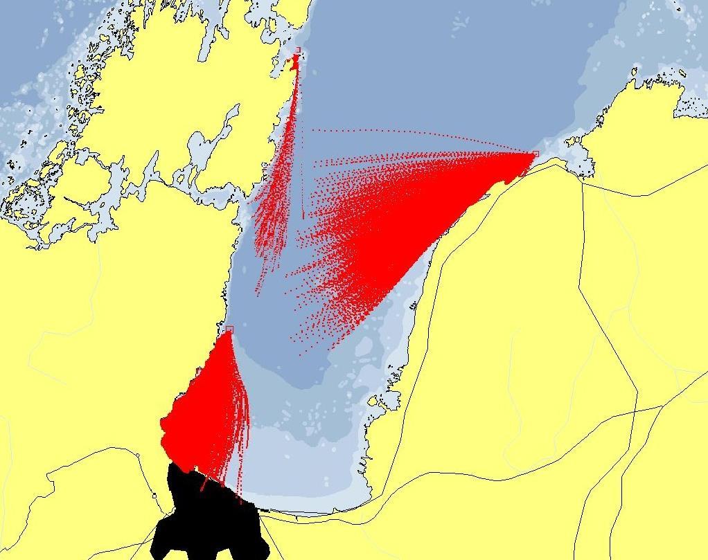 3.2 Beräkning enligt SeaTrack Vänern För beräkning av transporttider för Vänern finns ett av SMHI utarbetat simuleringsprogram för spridning av ämnen SeaTrack Vänern.