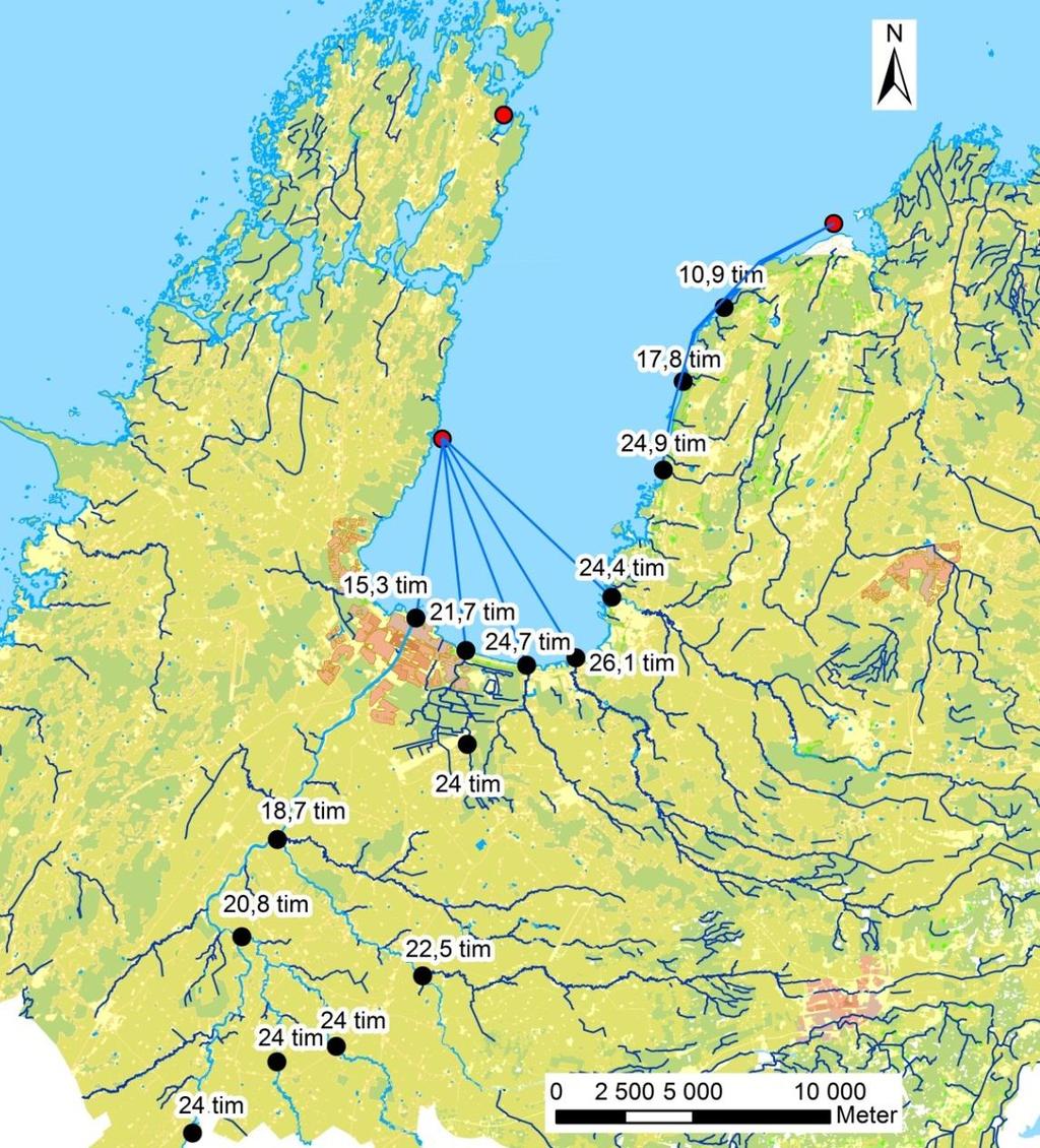 Typvärdena representerar transporthastigheten vi högflödessituationer.