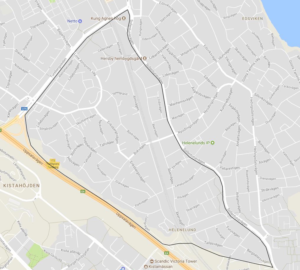 1.3 Avgränsning Helenelund ligger i ett relativt centralt läge i kommunen cirka 1 km söder om Sollentuna Centrum.