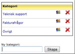 I FAQ-inställningar kan man skapa kategorier för en FAQ som operatörerna kan se.