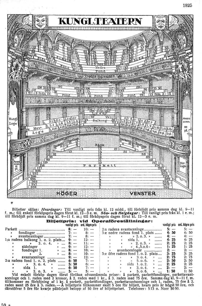 1825 KlJNGLTEl\TERN Biljetter säljas: Hvardagar: Till vanligt pris från kl. 12 midd., till förhöjdt pris saa dag kl. 911 f. m.: till enkelt förköpspris dagen förut kl. 123 e. m. Sän ocb Helgdagar: Till vanligt pris från kl.