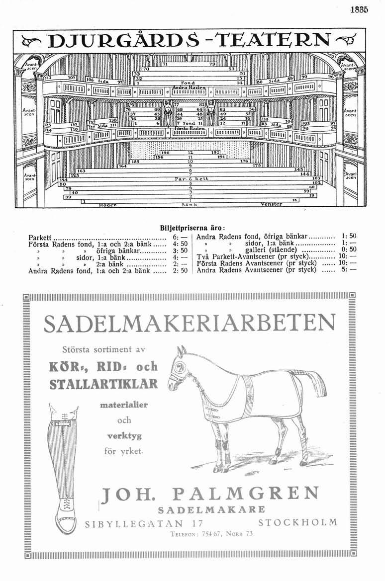 b m m s Y T T A W Biljettpriserna äro : Parkett... 6: Andra Radens fond, Öfriga bänkar... 1: 50 FBrsta Radens fond, 1:a och 2:a bank... 4: 50 /. sidor, 1:a bank... 1: D öfriga bänkar.