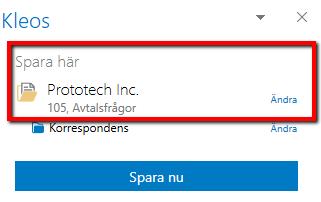 Du kan sedan flytta mappen genom att dra den I önskad ordning i din mappstruktur. KLEOS FÖR OUTLOOK: spara ett inkommande mail Klicka i Outlook på ett mail.
