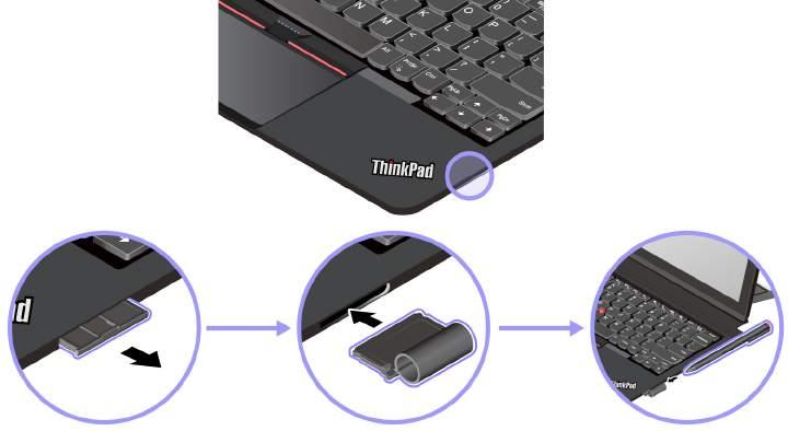 Använda pennhållaren på ThinkPad X1 Tablet Thin Keyboard Gen 2 för att förvara pennan Det finns en pennhållare på höger sida av ThinkPad X1 Tablet Thin