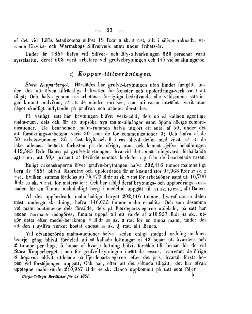 33 af det vid Löfås åstadkomna silfret 19 R:dr 9 sk. 5 r:st, allt i silfver räknadt; varande Elzviks- och Wermskogs Silfververk ännu under frihets-år.