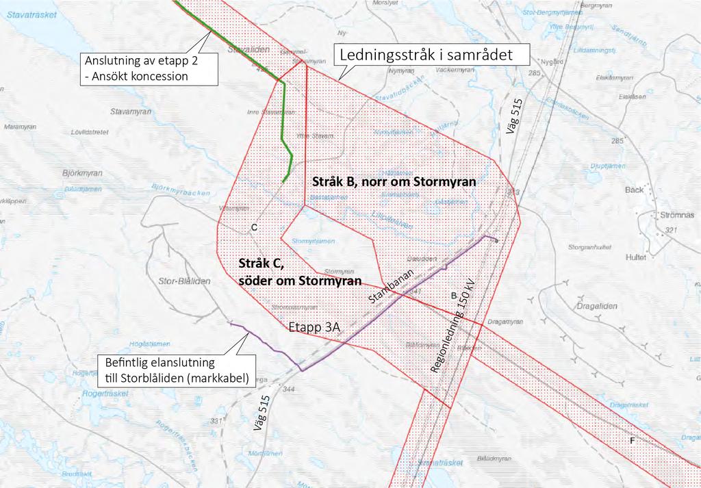 Infrastruktur Stambanan genom Övre Norrland Väg 515 mellan Långträsk och Koler) Regionnätsledning som går i