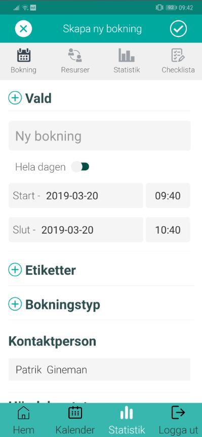 4. NY BOKNING Längst upp till höger finns alltid valet att lägga till en ny bokning.