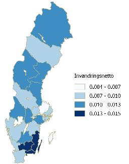Figur 1. Invandringsnetto Källa: SCB. Figuren visar invandringsnettot i relation till folkmängden 2014-2017. Figur 2.