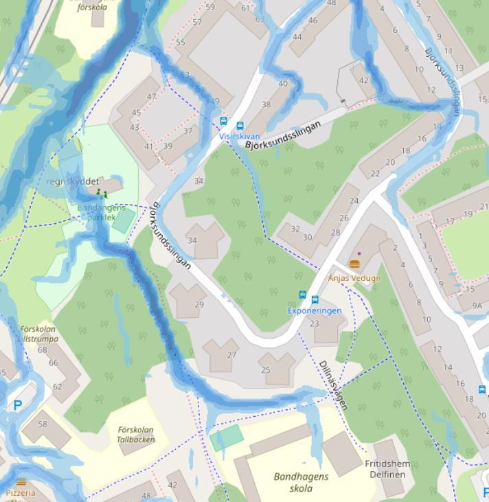 Sida 19 (19) I figur nedan redovisas dagvattnets flödesvägar vid ett 100-årsregn.