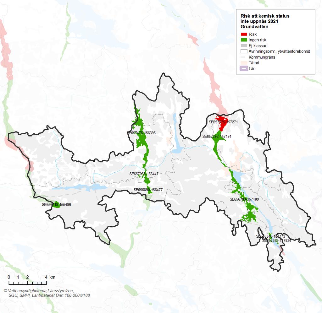 1.1.2 Grundvatten Kemisk status och risk I Råckstaåns åtgärdsområde bedöms alla 16 grundvattenförekomster uppnå god kemisk status.