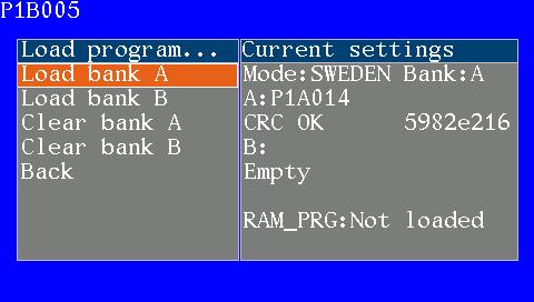 12.3.1 Huvudmeny 32 (36) Menyval HardwareTest LoadProgram Settings Service Restart Funktion Gör en test av hårdvaran och rapporterar bootloaderns version.