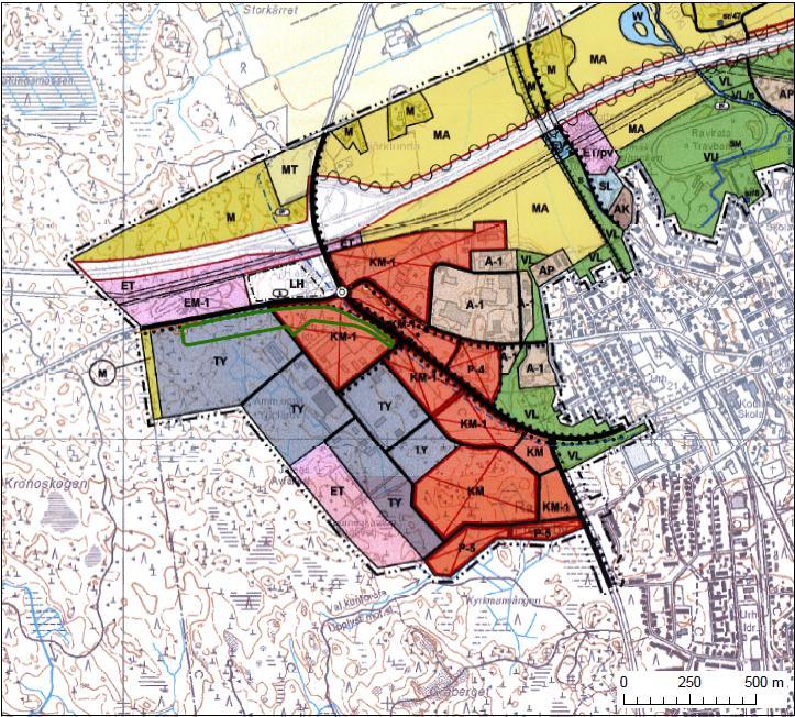 12 Utdrag ur delgeneralplanen för Lovisa norra del och Tessjö i Strömfors. Planeringsområdets läge anges på kartan med en grön linje. 2.8.3 Detaljplan På området gäller tre detaljplaner.