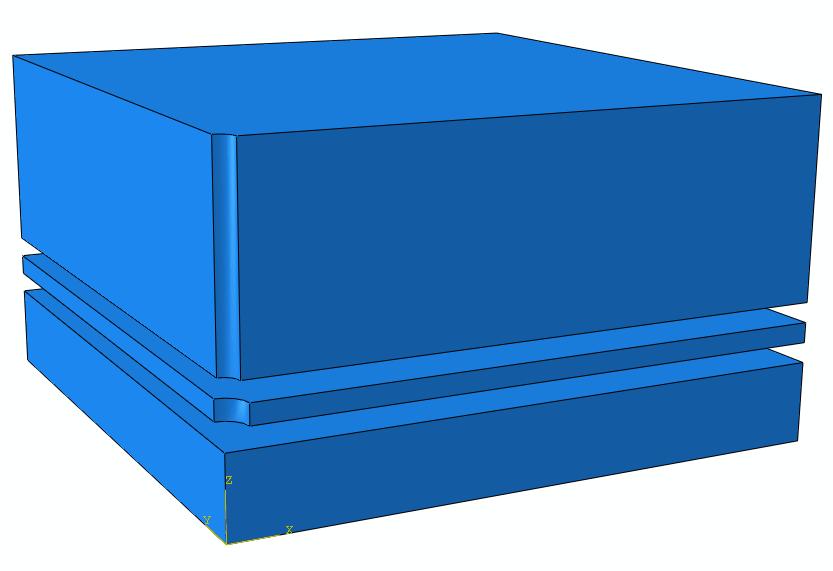 Figur 8: Bild över hur modellen har indelats i 3 delar. En viktig faktor vid val av mesh är armering, som måste kunna läggas in som ett rutnät och vars täthet också ska kunna förändras.