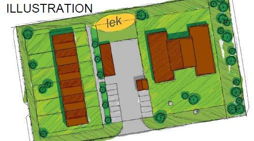 VÄSTERÅS STAD 3 (5) Figur 3 - Illustration från detaljplan, förslag på bebyggelse, rödmarkerat område Figur 4 - Fastigheten med planerad infartsväg i sydöst Omgivande bebyggelse utgörs av