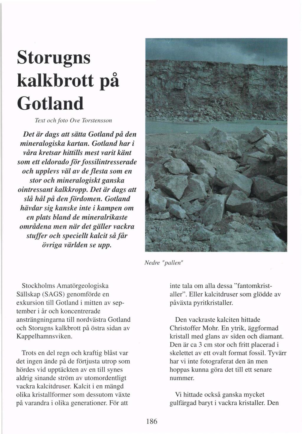 Storugns kalkbrott pa Gotland Text och Jato Ove Torstensson Det iir dags att siitta Gotland pa dell mineralogiska kartan.