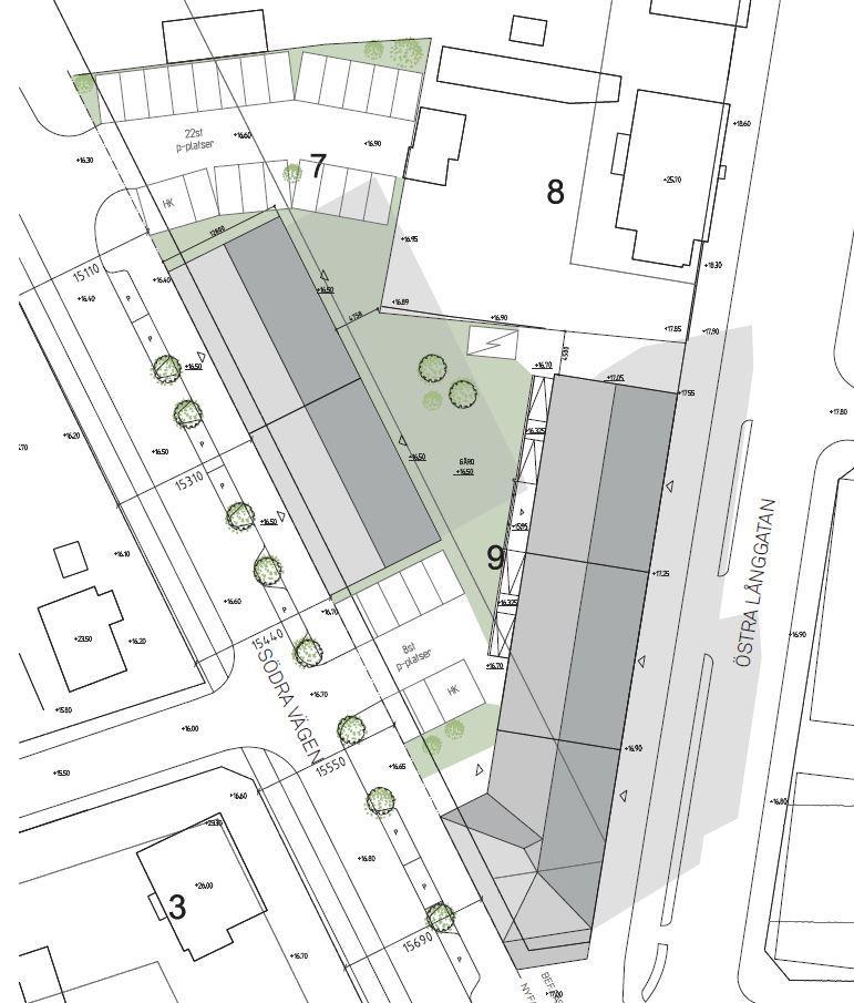 Figur 9 Situationsplan hämtats från Kv. Kvarnliden, Varberg; Utkast Samrådshandling 2018-01-31 utformat av Semrén Månsson. Ungefärlig planområdesgräns är markerad med rött. 4.