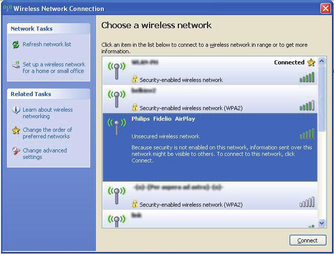 Tips Om Philips_Install XXXXXX inte finns med i listan försöker du identifiera tillgängliga Wi-Fi-nätverk igen.