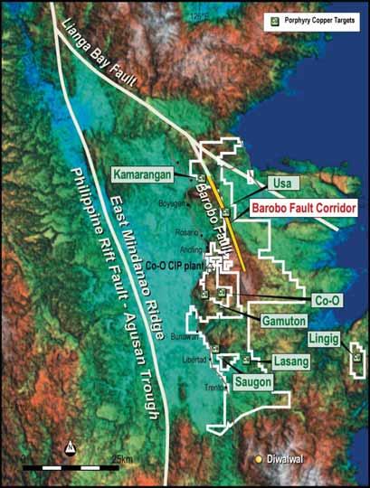 COPPER PORTFOLIO Copper exploration budget 2009/10: ~US$3M Aim: to monetise through discovering resources PORTFOLIO: Lingig (Cu-Au): drill intersections Kamarangan (Cu-Mo): drill intersections Usa