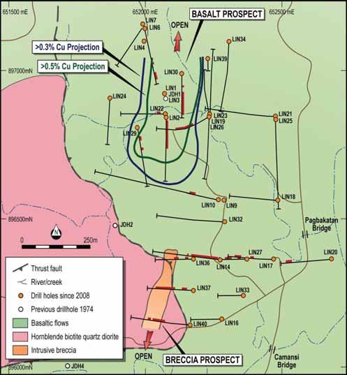 LINGIG COPPER Basalt-hosted mineralisation 198.0 metres at 0.34% Cu 267.0 metres at 0.62% Cu 224.0 metres at 0.77% Cu 159.7 metres at 0.