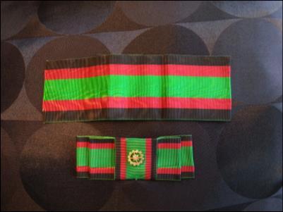 Rosetten består av det smala kårbandet, knutet som en rosett. Brett kårband är 59 mm brett och smalt kårband är 36 mm brett.
