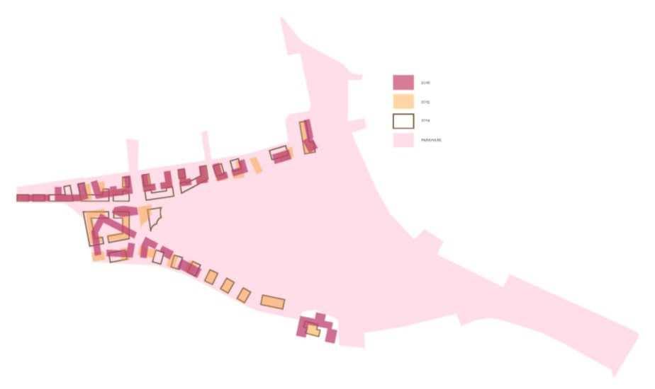 Sida 19 (23) f) Intrånget i parkens norra del har minimerats genom att den nya bebyggelsen har flyttats norrut, gatan har anpassats och utformas nu som cykelfartsgata/shared space-yta istället för