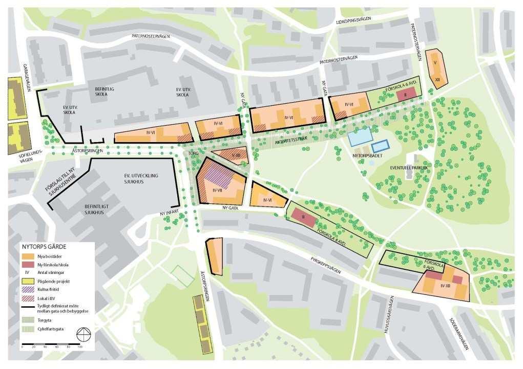 Sida 9 (23) Bebyggelsen ska ha aktiva bottenvåningar mot Finn Malmgrensväg och den nya gatan. Markparkering tillåts inte. Parkeringsköp ska tillämpas under Hammarbyhöjdens IP.