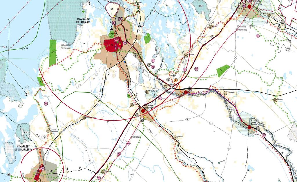 6 3.2 Österbottens landskapsplan 2030 Bild 4. Utdrag ur Österbottens landskapsplan 2030 (delgeneralplanändringens ungefärliga läge märkt med röd cirkel).