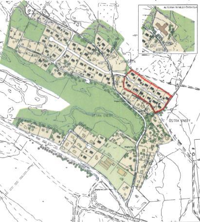 Figur 2 Aktuellt undersökningsområde, etapp 1, är markerat i rött i detaljplan för Ringstad Mo (Stadsbyggnadskontoret 2011). 2.2 Historik Området kring Ringstad Mo är präglat av den grustäktsverksamhet som bedrivits sedan 1800-tal fram till början på1980-talet.