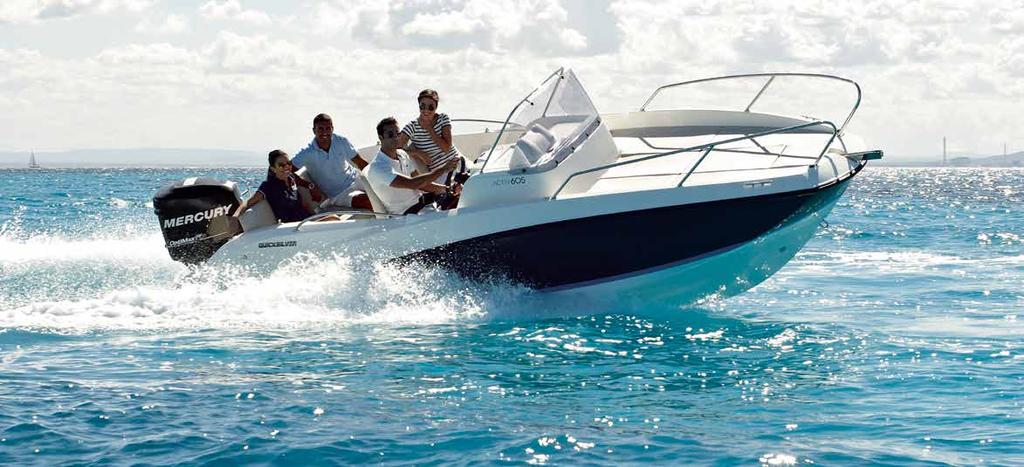 ACTIV 605 SOLA MED STIL Activ 605 Sundeck lever lätt upp till sitt namn. Åk ut på sjön för en verkligt härlig stund i solen för upp till sju personer.
