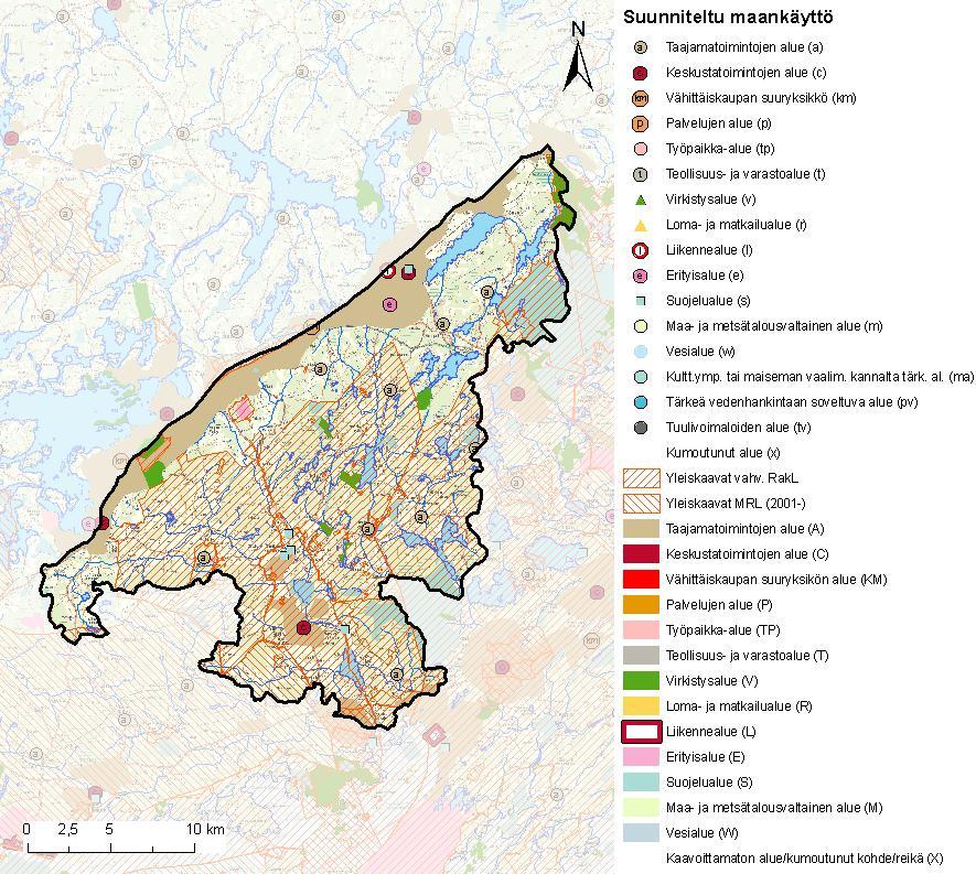 7 Affecto Finland Ab, Kartcentralen, Tillstånd L4659. SYKE, Landskapsförbunden Figur 4. Den planerade markanvändningen i Vanda ås avrinningsområde enligt landskapsplanen.