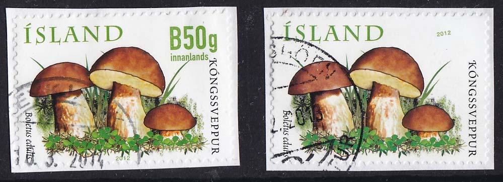 2012 Svampar VII / Facit 1392 Normal Feltryck Att det gröna trycket av B50g innanlands saknas är ju lätt att