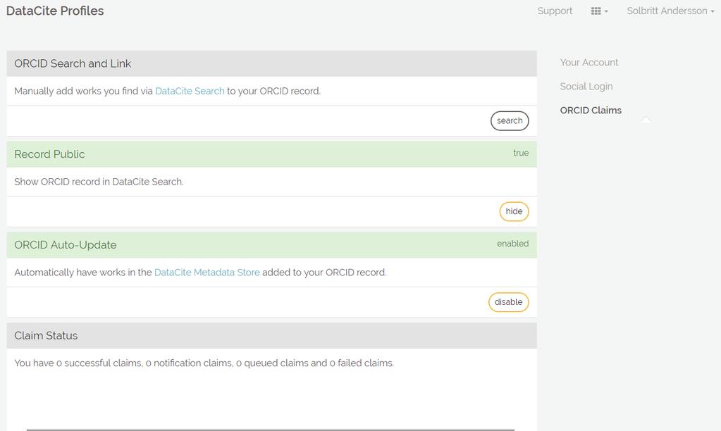 Tillåt DataCite att auto-uppdatera ditt ORCID-konto Gå