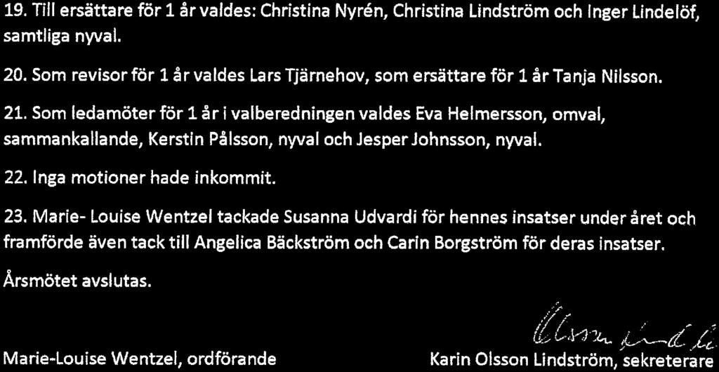 Som revisor för l år valdes Lars TJärnehov, som ersättare för l år Tänja Nilsson. 21.