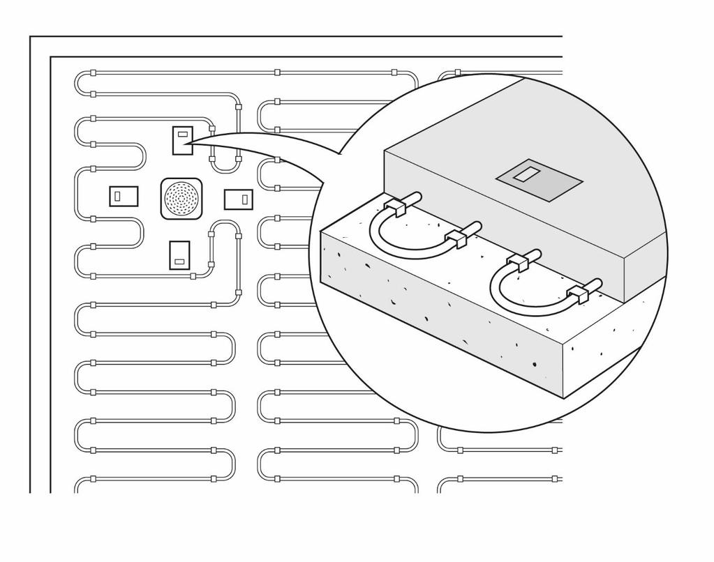 Där det finns elektrisk golvvärme i flytspacklet: Fuktsensorerna är relativt okänsliga för golvvärmeslingor, placeras de intill och inte rakt över ger