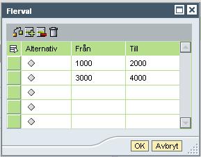 Exempel: vill du bara söka ut order 520015800 anger du endast detta i fältet Ordernummer: Söka med intervall Genom att ange ett intervall får du träff på alla värden inom ditt angivna intervall.