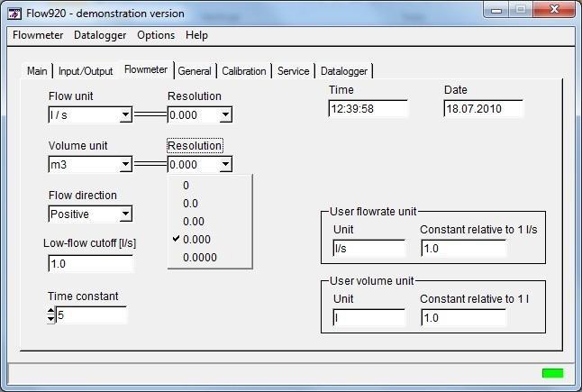 Programvara Flow920 Standard del av leveransen Spara och återhämta instrument inställning Enkel kalibrering Service funktioner Lösenordsskydd Anslutning via RS232 eller RS485 Windows 2000/XP/Vista/7