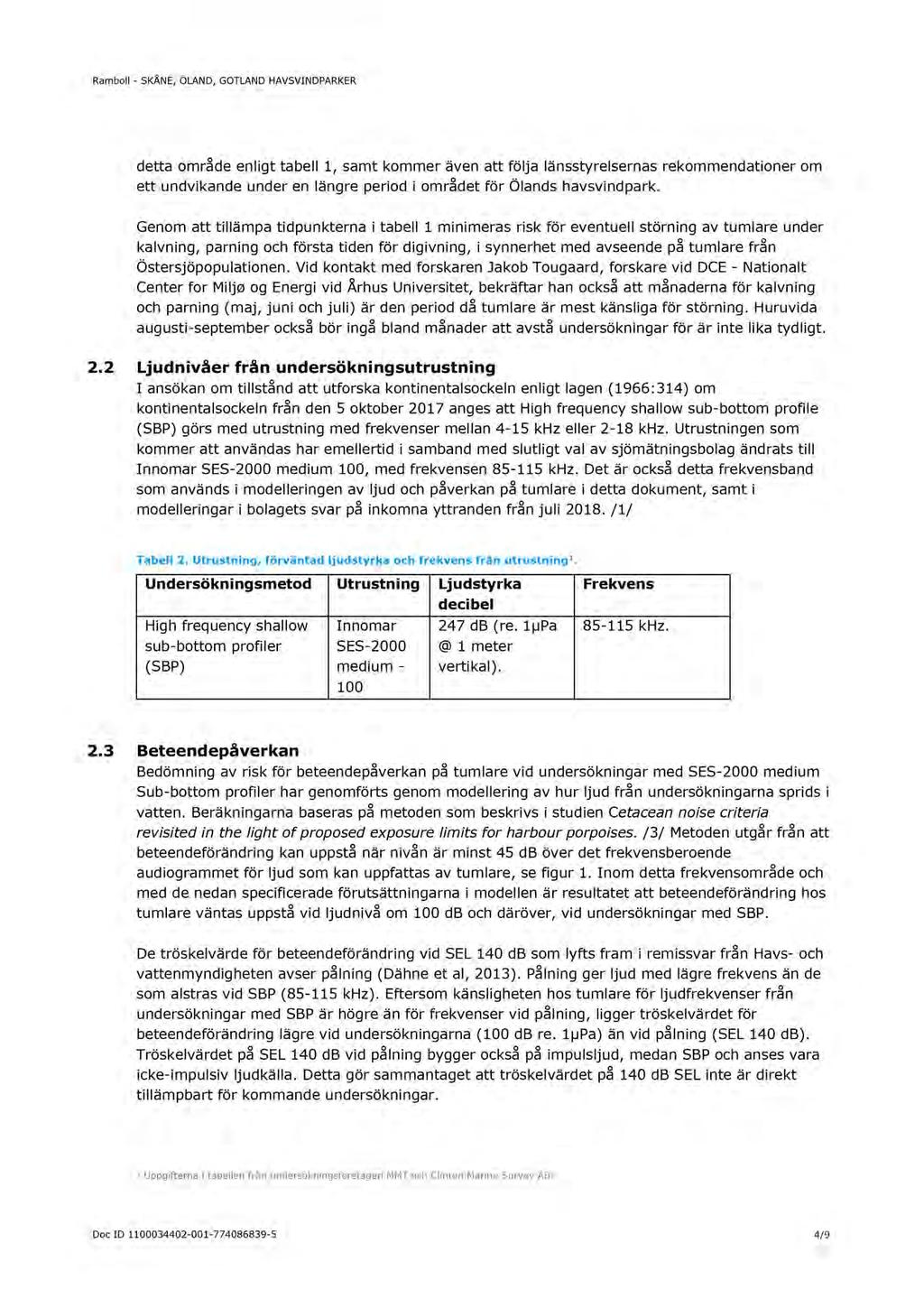 Ramboll - SKÅNE, ÖLAND, GOTLAND HAVSVINDPARKER detta område enligt tabell 1, samt kommer även att följa länsstyrelsernas rekommendationer om ett undvikande under en längre period i området för Ölands