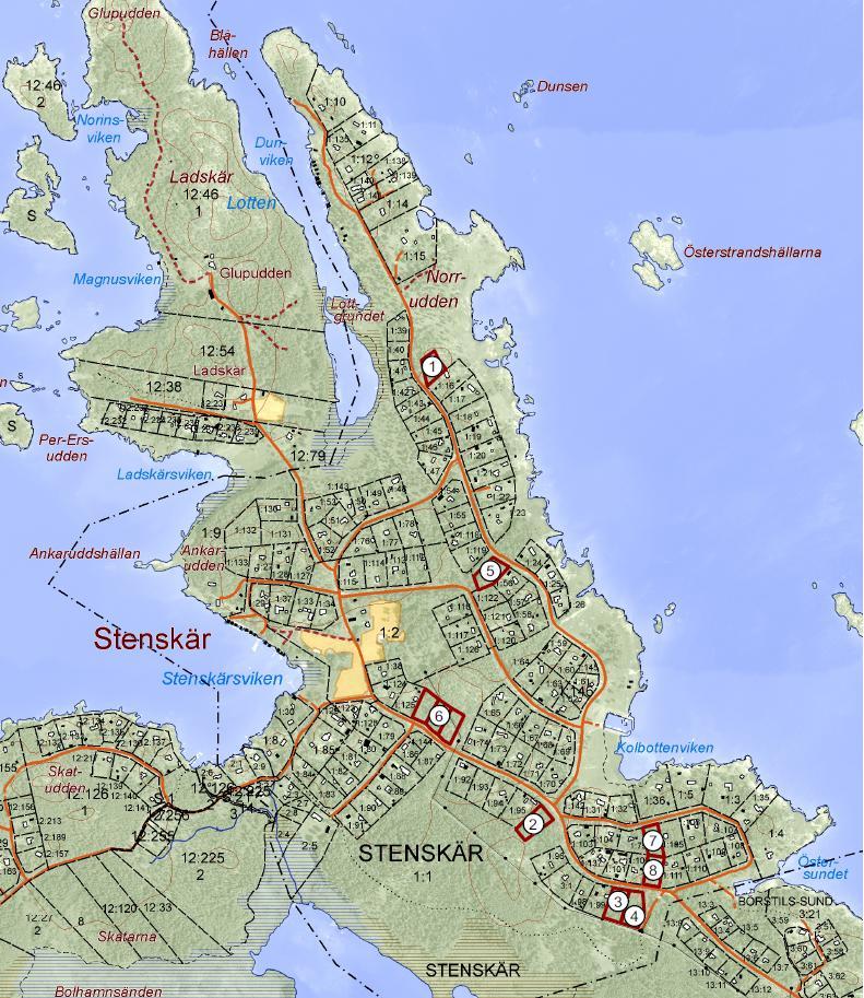 tomterna kommer att vara stora, från 2500 m 2 och upp till drygt 4000 m 2. Tanken är att tomterna ska kunna bebyggas med hus för permanentboende. Figur 2.