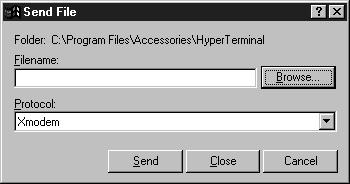 10 Upgrading your 1394 GMC Turbo Firmware 6. From the Transfer menu, select Send File. The following window appears: 7.