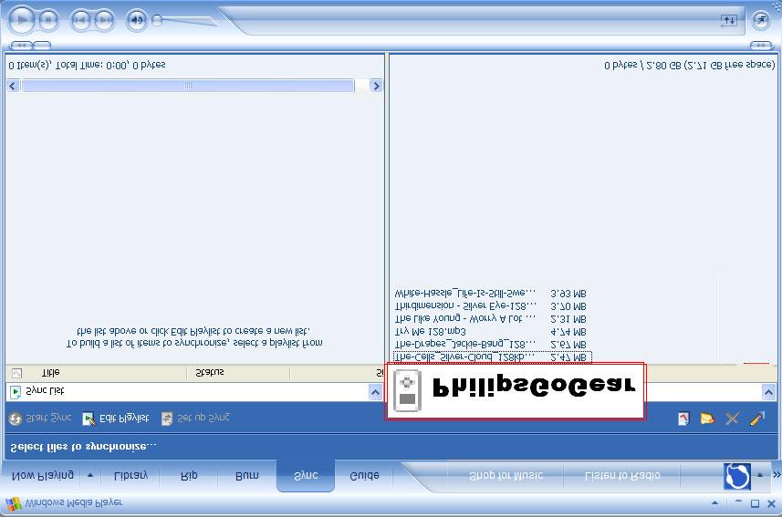 4. En el menú desplegable del panel de la derecha, seleccione Philips o Philips GoGear como destino. 5.