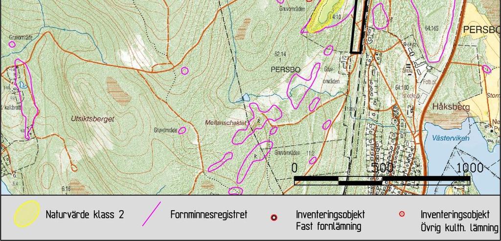 Planområdet ligger delvis inom ett område med naturvärde klass 2, höga naturvärden. Objektet illustreras i Figur 6. Figur 6. Natur- och kulturvärden inom planområdet.