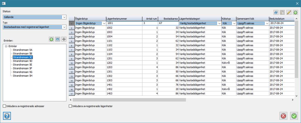 Lägenheter Styrkan i Topocads lägenhetshantering ligger i att kunna registrera och redigera stora mängder data en och på samma gång.