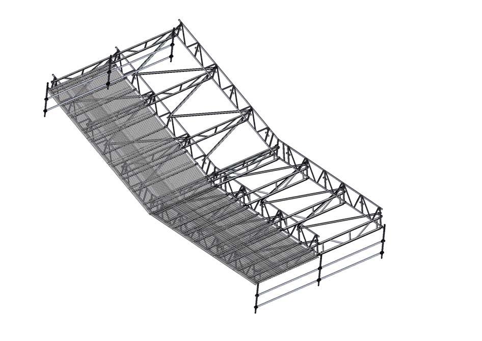 Väderskyddstak MonZon Protect används framför allt som väderskydd över befintliga tak vid arbeten, men är även lämpligt vid nybyggnation. 7 8 Komponenter: 1. Fackverksbalk 2. Taknock 3.