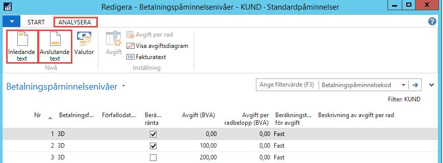 faktura- och en slut-text, som skrivs ut före och efter